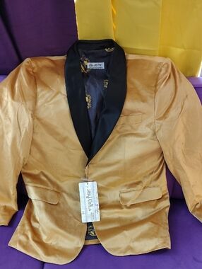 Warner Bros. Golden Velvet Blazer with Black Satin Shawl Lapel